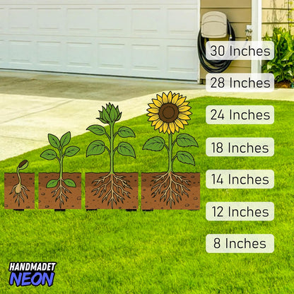Personalized Sunflower Growth Garden Stakes Combo 2 Set, Custom Metal Gardening Markers, Decorative Outdoor Yard Sign, Art Decor Gifts for Nature Lovers, Grandmother, Mom, Dad