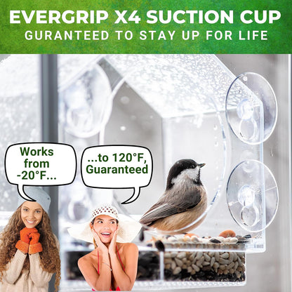 Nature Anywhere Window Bird Feeder - Transparent Acrylic Bird Feeders for Outdoors - Enhanced Suction Grip, Bird Watching for Cats, Easy-to-Clean, Outdoor Birdhouse Feeder (1 Unit)