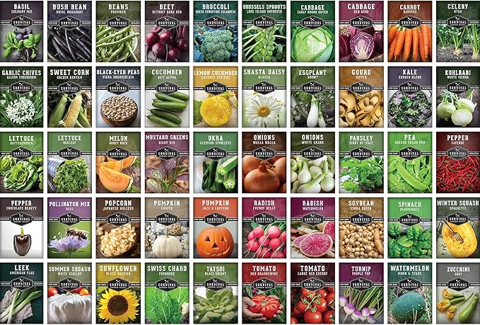 Survival Garden Seeds Homesteader Collection – 50 Heirloom Packets of Vegetables, Herbs, and Flowers for Victory Garden Planting and Emergency Storage