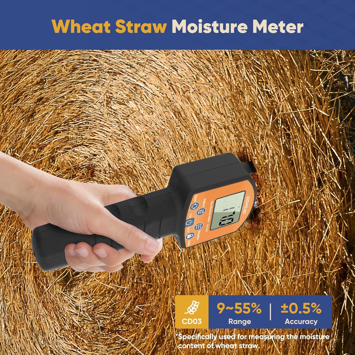 GS120A Hay Moisture Tester Meter – Portable Digital Probe Tester with LCD, 0-80% Moisture Range, for Alfalfa, Leymus, Orchard Grass, Straw Bales Fast Accurate Digital Sensor Hay bale Moisture Meter