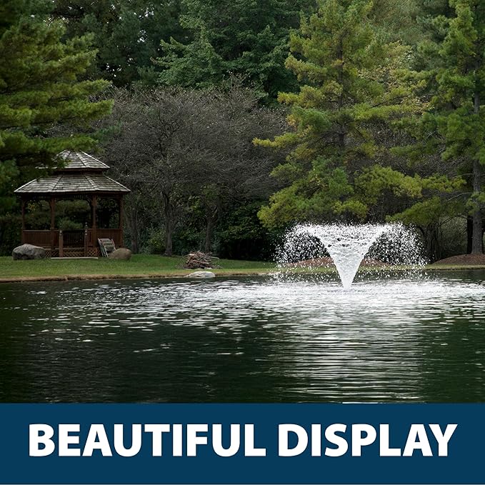 Airmax PondSeries Floating Fountain for Pond & Lake, Water Cooled Motor with 3 Spray Pattern Nozzles for Surface Aeration, 1/2 HP, 115 Volt, 150' Power Cord