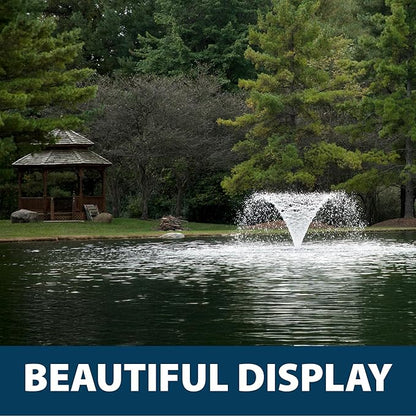 Airmax PondSeries Floating Fountain for Pond & Lake, Water Cooled Motor with 3 Spray Pattern Nozzles for Surface Aeration, 1/2 HP, 115 Volt, 100' Power Cord