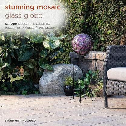 Alpine Corporation 10" Diameter Indoor/Outdoor Glass Mosaic Gazing Globe Yard Decoration, Pink
