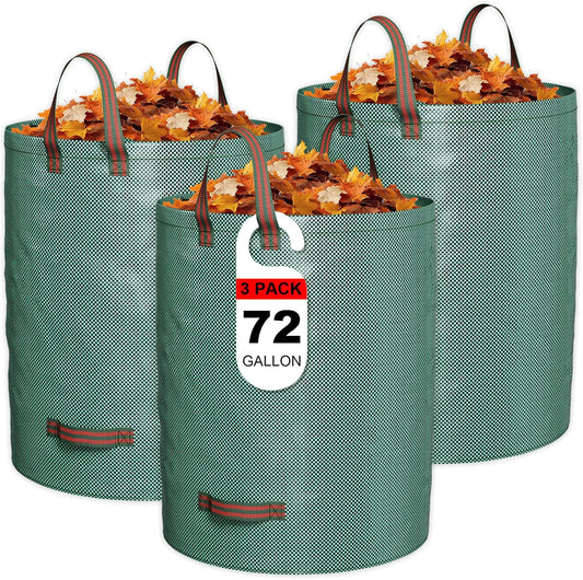 GreatBuddy 72 Gallon Reusable Yard Waste Bag,Heavy Duty,3 Pack Upright Lawn Bags with 4 Reinforced Handles for Garden Leaves and Waste Collection,Lightweight and Portable