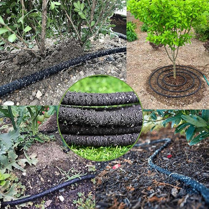 1/4 Inch Soaker Hose for Garden 100ft Soaker Irrigation Drip Hose System, Heavy Duty Drip Irrigation Tubing with Hose Connector Accessories for Watering Garden Beds Vegetable Lawn and Yard (100ft)