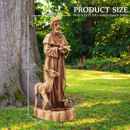 St Francis Garden Statue Outdoor, 25" H Religious Saint Francis of Assisi Catholic Statue with Bird Feeder for Patio Yard Home Decor