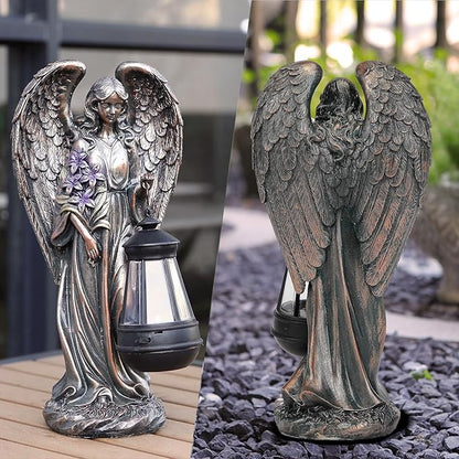 Solar Angel Outdoor Garden Decor Statues – 13.2 inches Solar Outdoor Sculptures for Outside Yard Art Patio Balcony Front Lawn Ornaments Gifts for Mom Grandma Women（Bronze）