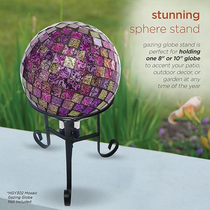 Alpine Corporation 10 Inch Tall Metal Stand fits one 8 Inch or 10 Inch Gazing Globe, Black