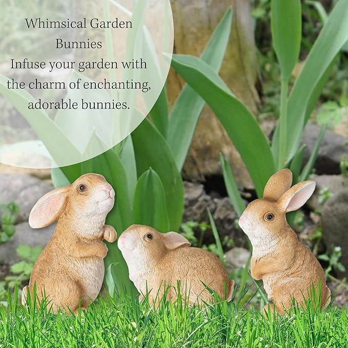 Sullivans Outdoor Garden Bunny Set of 3, 3.75" & 5" Spring Easter Bunnies Decoration Figurines for Gardens, Yard, Small Light Weight Baby Rabbit Garden Statues for Outside Patio, Porch, or Flower Pots