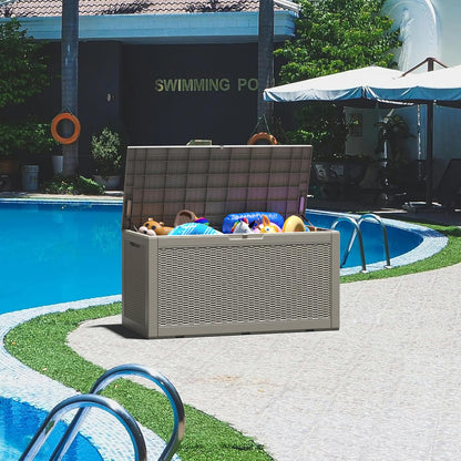 Outdoor Storage Box, Resin Deck Boxes Indoor and outdoor, Waterproof Storage Box Lockable Lid (Grey, 120 Gallon)