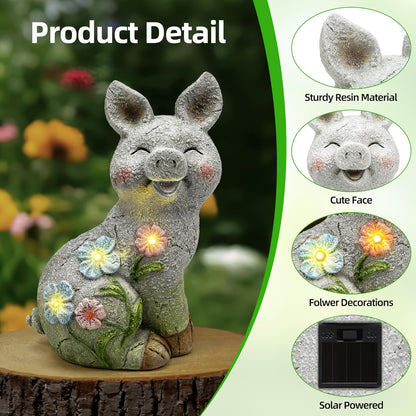 Leekung Solar Pig Statues Garden Decor,Outdoor Statue Sculpture with Led Lights,Solar Garden Decorations Pig Figurines for Patio,Balcony,Yard,Lawn,Unique Housewarming Birthday Gifts for Mom Women