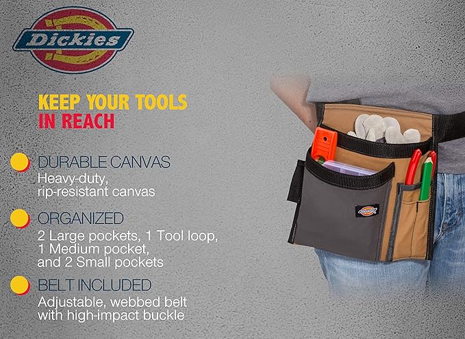 Dickies 5-Pocket Single Side Tool Belt Pouch/Work Apron, Durable Canvas Construction, Adjustable Belt for Custom Fit
