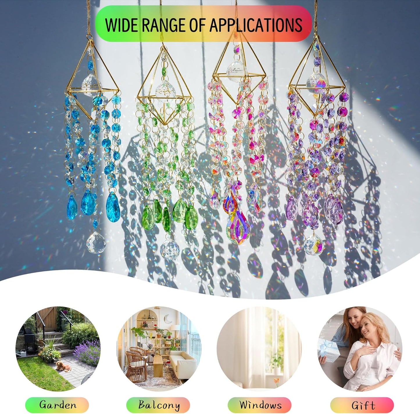 HDCRYSTALGIFTS Sun Catcher, Crystal Prisms Suncatcher for Window Hanging, Rainbow Maker Crystal Sun Catcher Indoor Window Glass Wind Chimes Home Garden Decor Gift, Purple