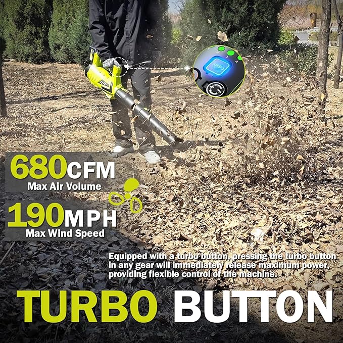 Leaf Blower Cordless,680CFM Electric Blower with 2 x 21V 6.0Ah Battery and Charger, 5-Variable Speed & Turbo Mode, Blowers for Lawn Care