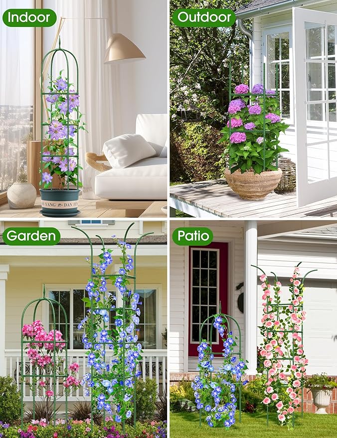 Trellis for Climbing Plants Outdoor, 6FT Garden Obelisk Rustproof PE Coated Metal Potted Plant Climbing Support, Thickened Tube Plant Tower Trellis for Clematis Vine Support Indoor (1 Pack)