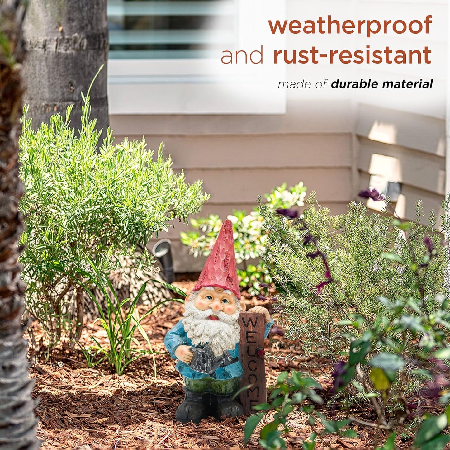 Alpine Corporation 12" Tall Welcome Outdoor Garden Gnome Yard Statue Decoration