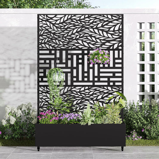 Casaphoria Metal Raised Garden Bed with Trellis and Wheels, 72"x47"x16" Planter Box for Climbing Plants, Vegetables & Vines, Features Drainage Holes and Privacy Screen, Black(Spring&Helen)