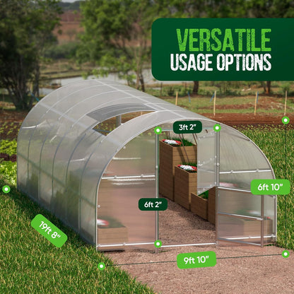 Polycarbonate Greenhouse Kit - Greenhouse - Easy Assembly & Heavy Duty Greenhouses for Outdoors- with Vents and Extra Door (Transparent, 10x13)