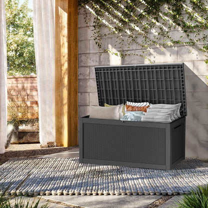 TARKARI 320 Gallon Lockable Resin Deck Box, Waterproof & UV-Resistant Outdoor Storage Box for Outdoor Cushion Storage, Garden Tools & Pool Accessories Storage, Black