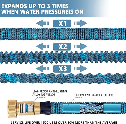 100 ft Expandable Garden Hose -2025 New Upgraded Durable Latex Core,3/4 Brass Connector and 10 Functions Spray Nozzle, Extra Strength Fabric, Leak-proof, Lightweight, Kink-free Expanding Water Hoses