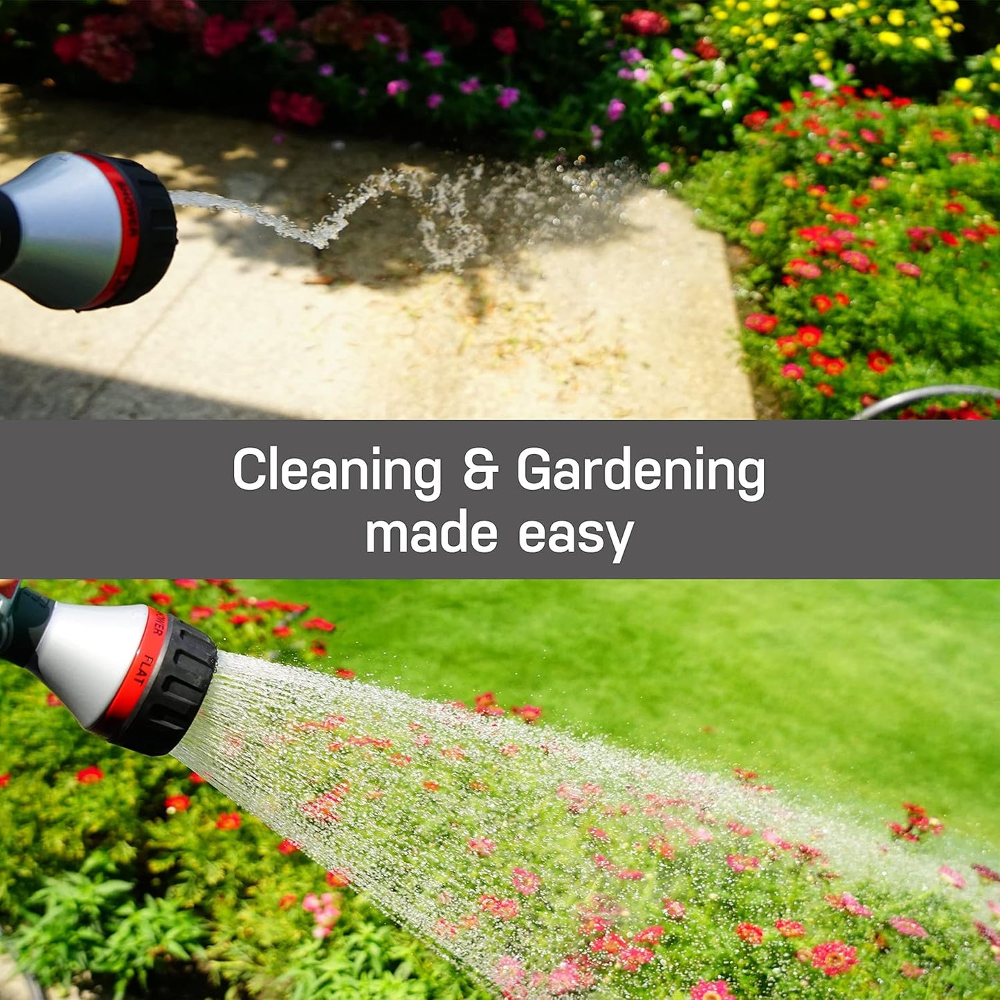 Eden 94824 Heavy Duty Metal Thumb-Control Garden Hose Spray Nozzle 6-Pattern High Pressure Sprayer W/Quick Connector for Hose Watering Garden&Lawn, Showering Pets& Outdoor Fun, Car Washing