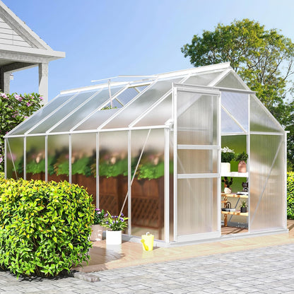 DWVO 6x12FT Polycarbonate Greenhouse for Outdoors, Large Heavy Duty Aluminum Greenhouses with Sliding Doors and Vent Window, Walk-in Greenhouse for Garden Backyard, Easy to Setup, Silver