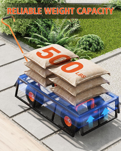 GarveeLife Heavy Duty Steel Garden Cart, 500 LBS Capacity 3 in 1 Pullable Garden Wagon with 10 in Wheels, for Gardening Soil, Tools, and Plant Transport