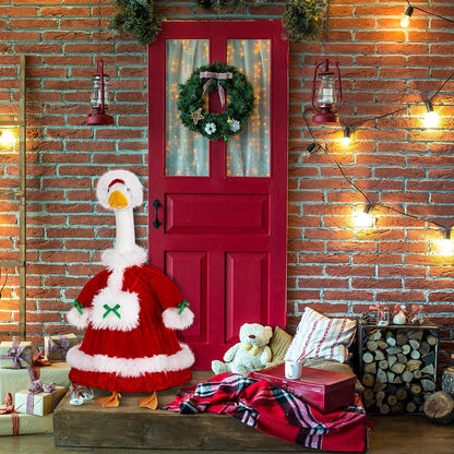 Suzile Christmas Mrs. Claus Goose Outfit Dresses Clothes for 23" High Cement or Plastic Porch Goose Costume for Yard Lawn Outdoor Garden Patio Statue Xmas Santa Holiday Decor