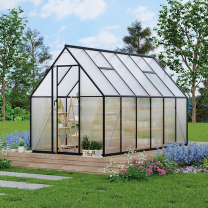 6'x11' Aluminum-Framed Polycarbonate Greenhouse, Heavy Duty Polycarbonate Greenhouse with Quick Setup Structure and Roof Vent, Large Enhanced Aluminum GreenhouseKit for Outdoors
