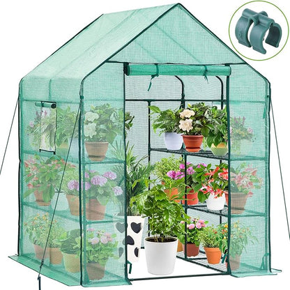 Ohuhu Greenhouse for Outdoors with Screen Windows, 57 x 57 x 76'' Walk in Plant Greenhouses Heavy Duty with Durable PE Cover, 3 Tiers 12 Shelves Stands Plastic Portable Green House with Shelf Clips