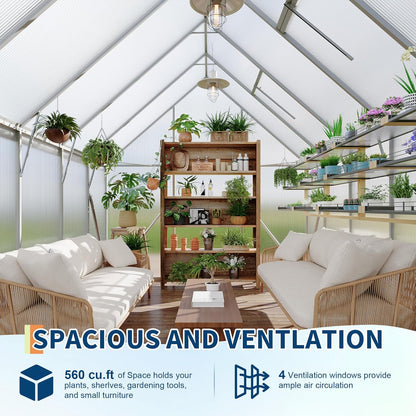 8'X10' Aluminum-Framed Polycarbonate Greenhouse, Heavy Duty Polycarbonate Greenhouse with Quick Setup Structure and Roof Vent, Large Enhanced Aluminum Greenhouses Kit for Outdoors