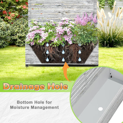 Metal Raised Garden Bed with Trellis, 2-in-1 Planter Box & Privacy Screen for Climbing Plants, Outdoor Standing Flower Bed with Drainage Holes, 35.4" L x 15.7" W x 70.1" H, White Oak Grain