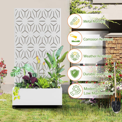 Raised Garden Bed with Trellis and Wheels,73"x35"x16" Metal Raised Garden Bed,White Star Metal Planter with Climbing Trellis for Vines & Vegetables