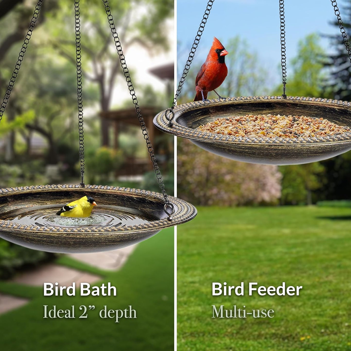 Good Directions Aged Brass Beaded Hanging Bird Bath, Small 13" Diameter