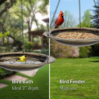 Good Directions Aged Brass Beaded Hanging Bird Bath, Small 13" Diameter