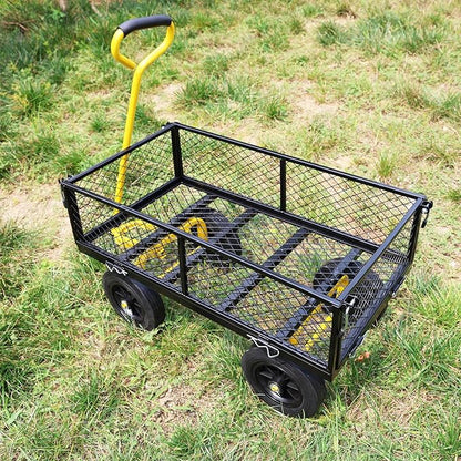 Wagon with Removable Sides - Farm, Warehouse & Garden Dump Cart - Solid Yellow+Black Wheels
