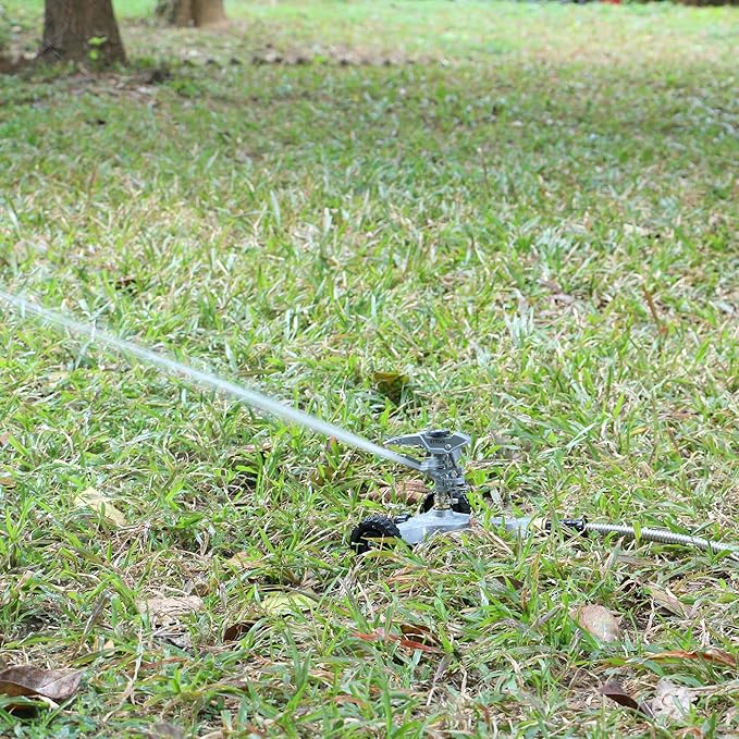 STYDDI Metal Pulsating Sprinkler on in-Series Metal Wheeled Base, Adjustable Circular Water Sprinkler for Medium to Large Circular Lawn, Yard, Garden and Large Areas, Coverage up to 6,360 Sq. ft