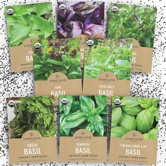 Organic Basil Seeds Variety Pack - 8 Individual Packs - 2025 Season - Genovese, Thai, Lemon, Greek, Cinnamon and More! for Indoor & Outdoor Planting (Non-GMO, Certified Organic)