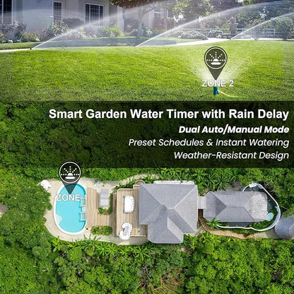 2 PCS Sprinkler Timers Brass, Programmable Water Timer with Rain Delay, Manual& Automatic Watering System for Garden Hose Faucet, Waterproof Irrigation Controller Watering Lawn Evenly& Efficiently