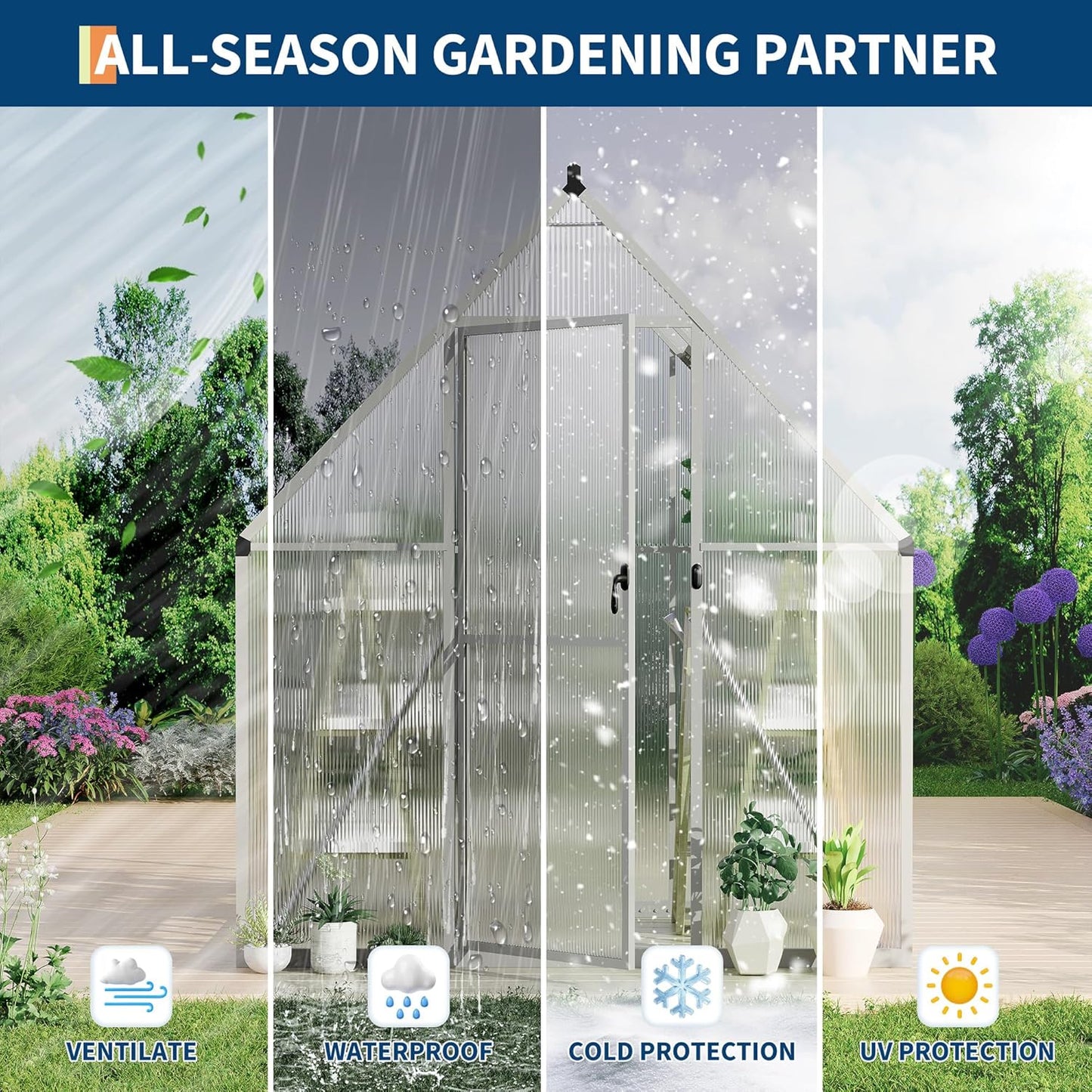 6'X4' Aluminum-Framed Polycarbonate Greenhouse, Heavy Duty Polycarbonate Greenhouse with Quick Setup Structure and Roof Vent, Large Enhanced Aluminum Greenhouses Kit for Outdoors