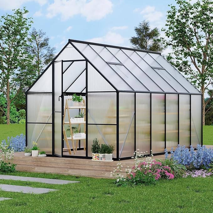 Greenhouse 6x4 FT Aluminum-Framed Heavy Duty Polycarbonate with Quick Setup Structure and Roof Vent Large Enhanced Outdoors Green House Kit