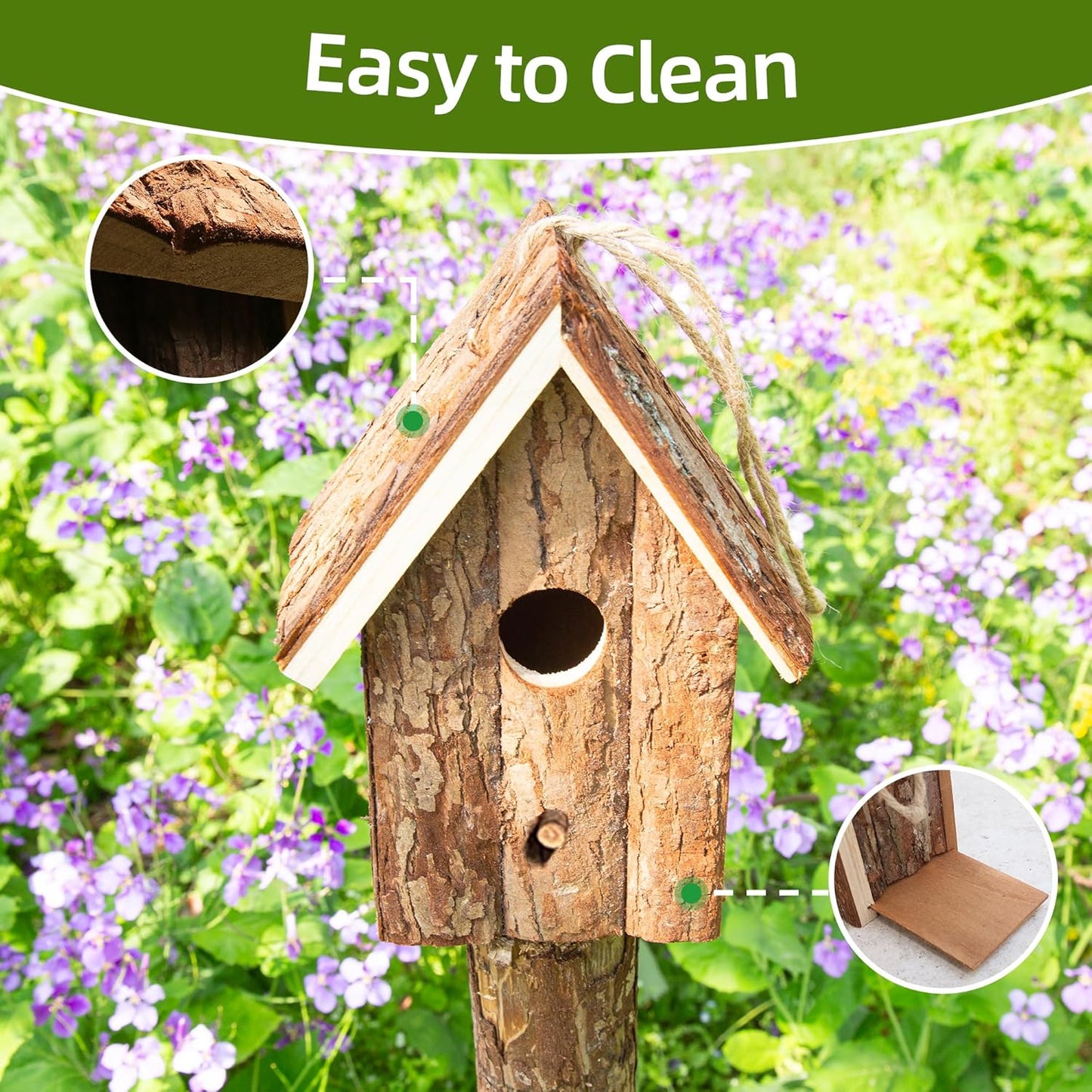 Natural Wooden Bird House for Outdoors – Handcrafted Bark Design, Weatherproof Roof, Perfect for Small Birds, Finch, Bluebird, Wrens & Chickadees, Ideal for Gardens, Patios, and Backyards