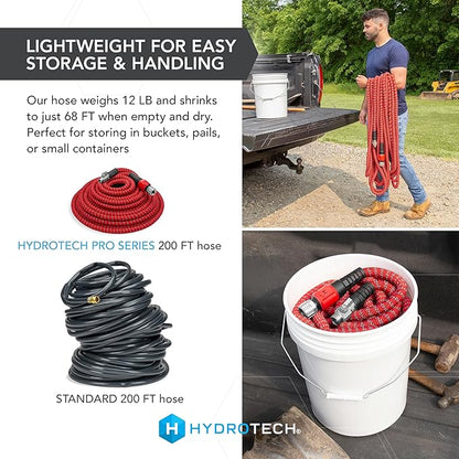 HydroTech 200 ft Expandable Garden Hose - Pro Series, 2x Max Flow, 3/4" No-Kink Flexibility, Lightweight Hose for Lawn, Garden, Car Washing, Deck and Patio Cleaning