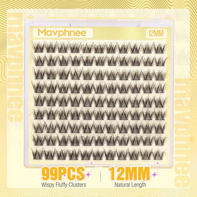 12MM Lash Clusters Short Natural Eyelash Cluster 3D Fluffing Individual Lashes CC-Curly Cluster Eyelash Extensions 99Pcs Wispy Cluster Lashes for Daily Wear