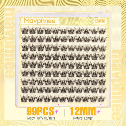 12MM Lash Clusters Short Natural Eyelash Cluster 3D Fluffing Individual Lashes CC-Curly Cluster Eyelash Extensions 99Pcs Wispy Cluster Lashes for Daily Wear