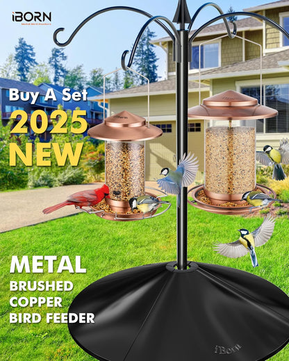 iBorn Bird Feeder Metal Squirrel Chew-Proof Bird Feeders for Outdoors Hanging Outside for Cardinal, Holds 1.5LB Seed with 3 Perchs, Brushed Copper (Seed is not Included)