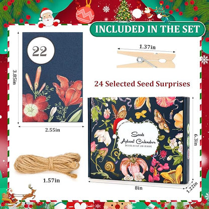 Seeds Advent Calendar 2025 Christmas Countdown - Non-GMO Heirloom Seeds 24 Types of Perennial Flower Seeds for Planting - Unique Christmas Garden Hanging Decoration for Women Adults Kids Family