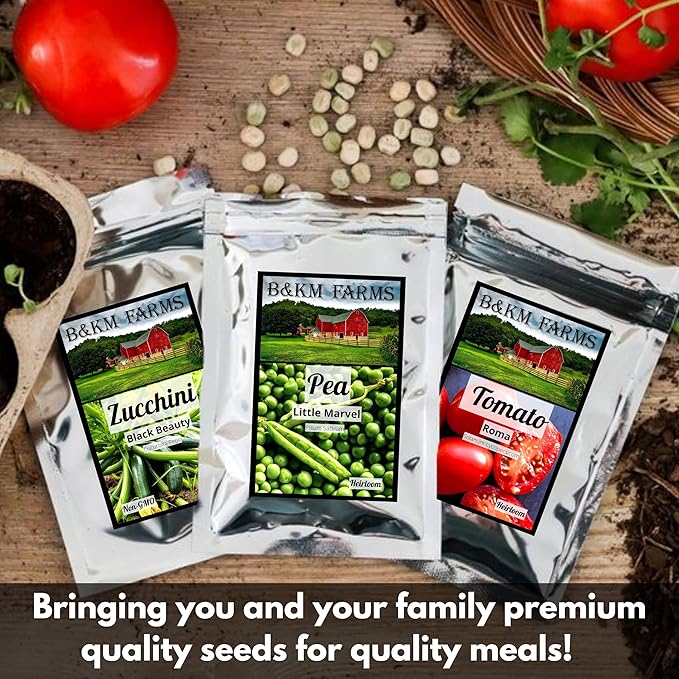 B&KM Farms 7,500+ Survival Seed Kit 5+ Year Supply. 50 Fruit & Vegetable Non-GMO Heirloom Seeds for Planting a Home Garden. (1, Small)