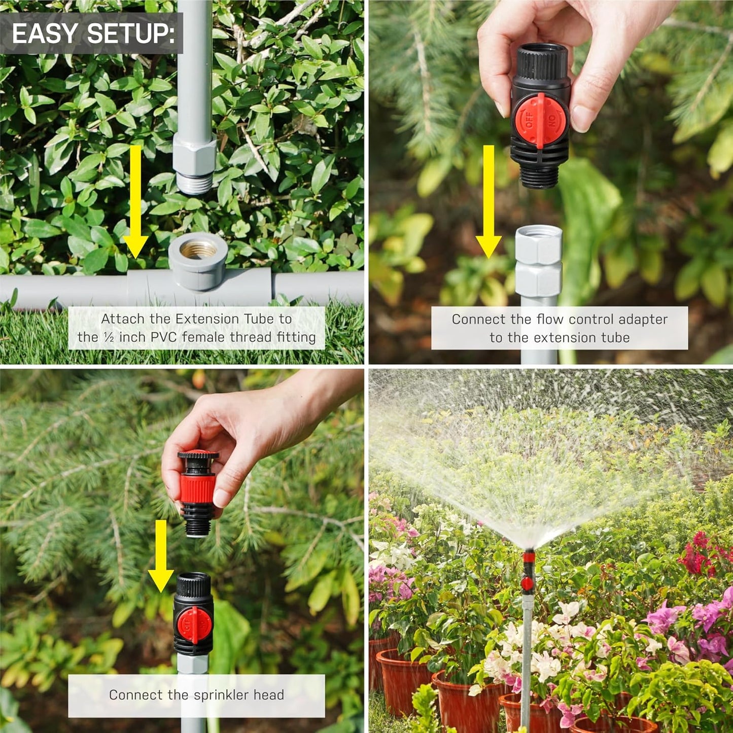 Eden 99989 Multi-Adjustable Sprinkler with Metal Extension Set (12 pcs), Connects to Most Standard (1/2 inch) Threaded Lawn and Garden Watering System