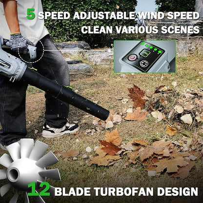 Leaf Blower Cordless,2 x 21V 7.8Ah Battery and Charger, with 650CFM Electric Cordless Leaf Blower, 5-Variable Speed & Turbo Mode, Blowers for Lawn Care